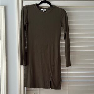 BP Green Long Sleeve Ribbed T Shirt Dress